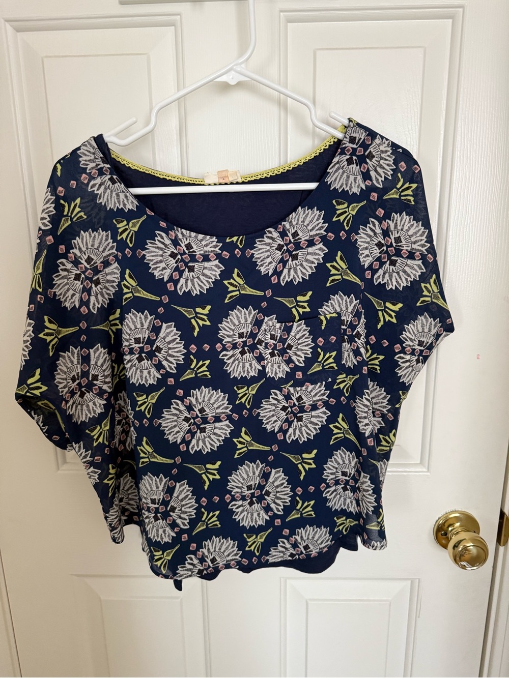 Meadow Rue Navy Floral Scoop Neck Blouse